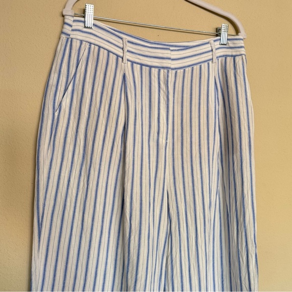 Linen Loft Peyton Trouser Pants Size 10 Blue White Stripe Wide Leg Summer Beach - Picture 4 of 13